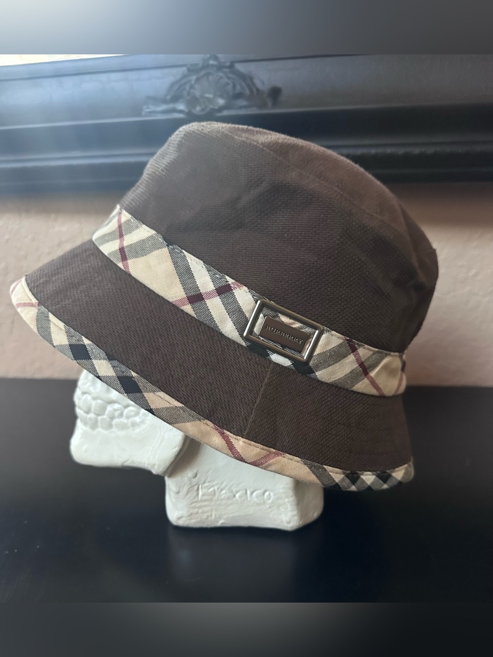Burberry Brown Bucket Hat with Vintage Check Trim
